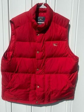 American Living Mens XL Puffer Vest Red Down Filled Vintage Snap Button Eagle